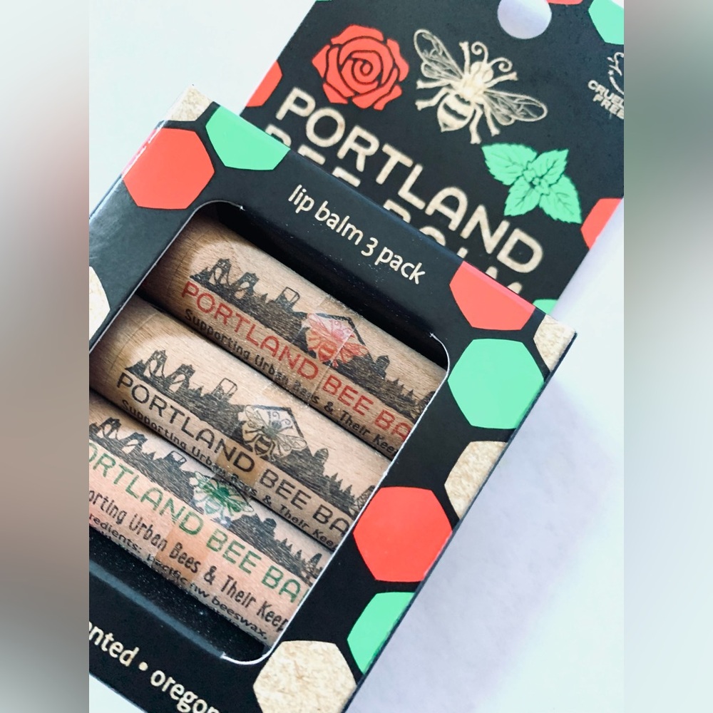 Portland Bee Balm Beeswax Lip Unscented Oregon Mint Rose Assortment 3 Count